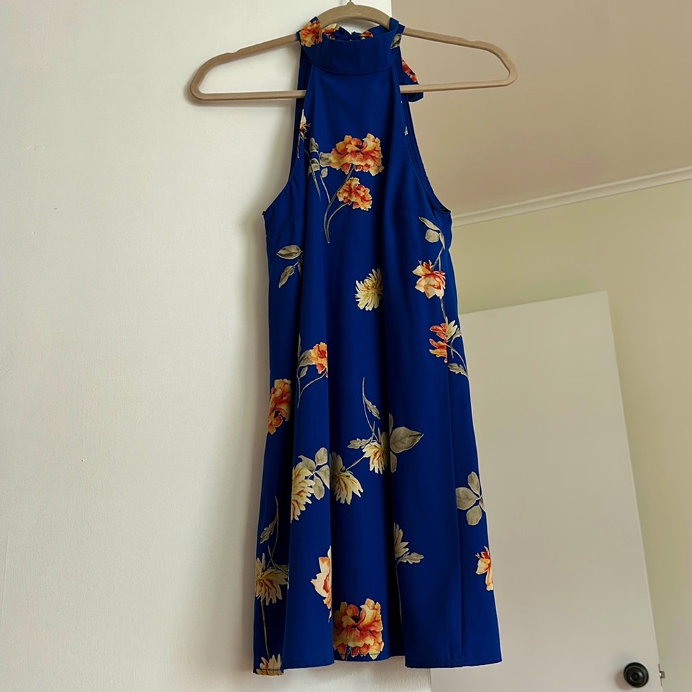 LULUS GET IN BLOOM ROYAL BLUE HALTER DRESS